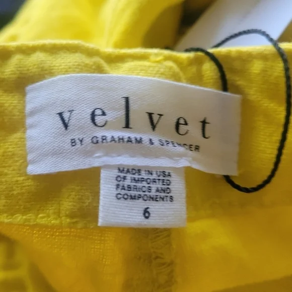 Velvet by Graham & Spencer NWT Yellow Dru Heavy Linen Pant size 6 - Picture 7 of 9